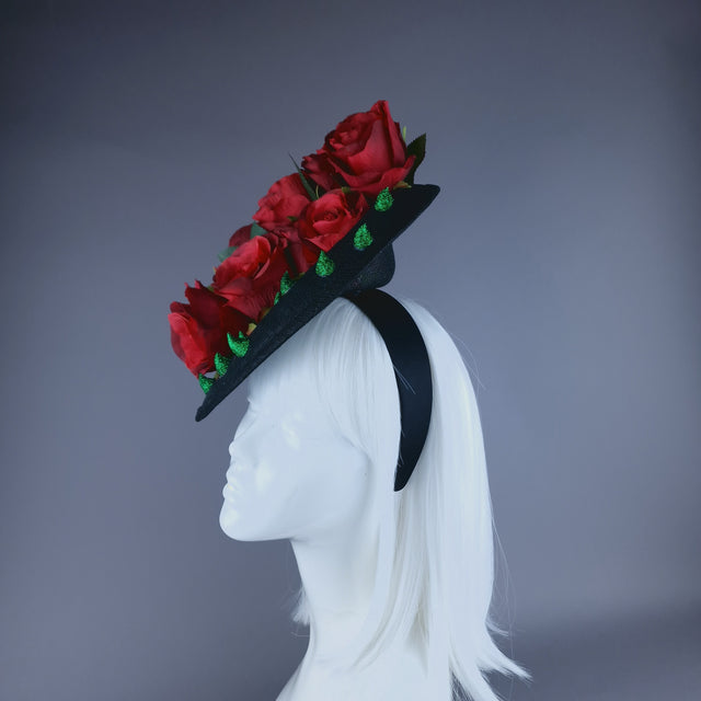 "Love Hurts" Red Rose & Thorns Black Fascinator Hat