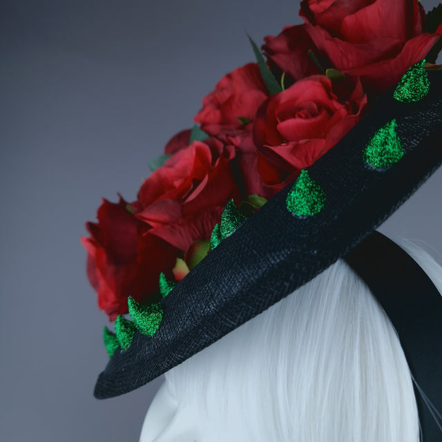 "Love Hurts" Red Rose & Thorns Black Fascinator Hat
