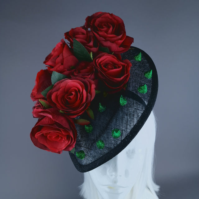 "Love Hurts" Red Rose & Thorns Black Fascinator Hat