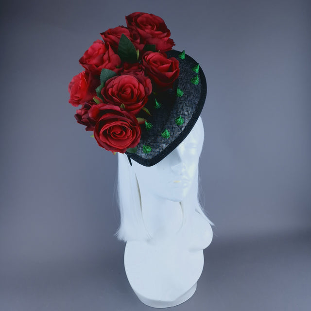 "Love Hurts" Red Rose & Thorns Black Fascinator Hat