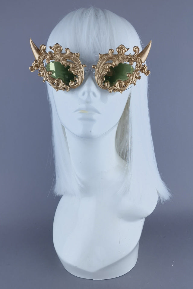 "Superbeast" Gold Filigree Ornate Devil Horn Sunglasses