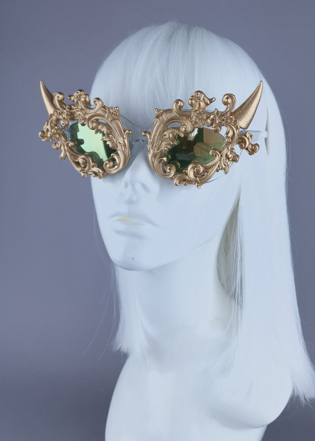 "Superbeast" Gold Filigree Ornate Devil Horn Sunglasses