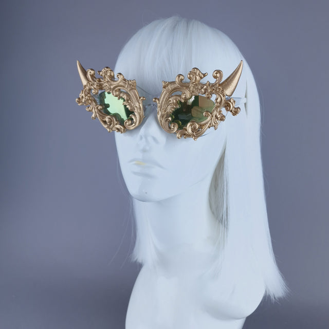 "Superbeast" Gold Filigree Ornate Devil Horn Sunglasses