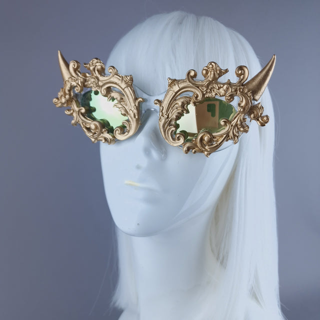 "Superbeast" Gold Filigree Ornate Devil Horn Sunglasses