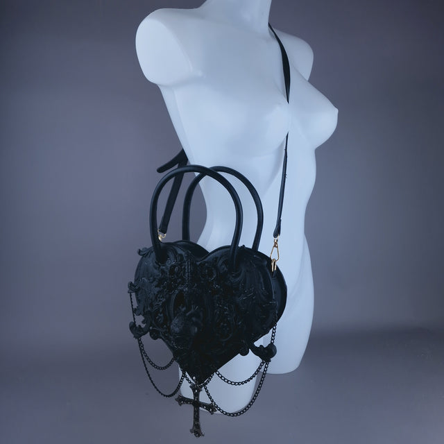 "Tullia" Black Filigree Heart Shaped Handbag