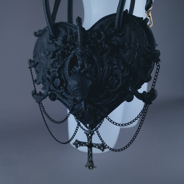 "Tullia" Black Filigree Heart Shaped Handbag