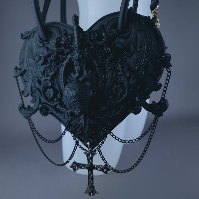 "Tullia" Black Filigree Heart Shaped Handbag