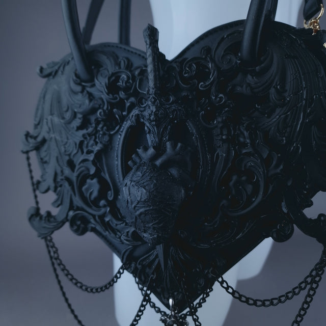 "Tullia" Black Filigree Heart Shaped Handbag
