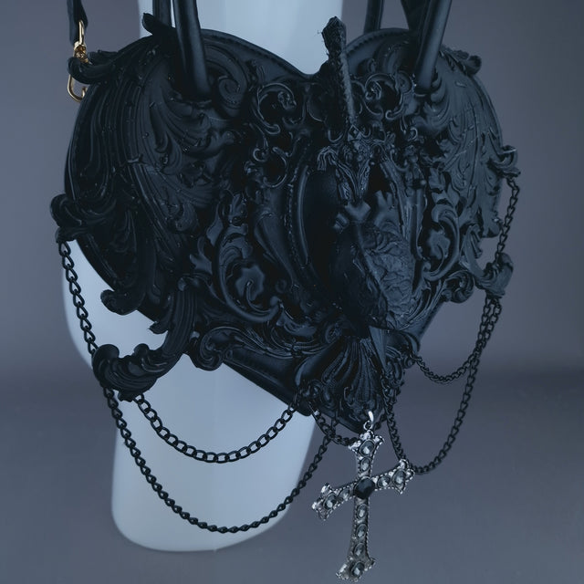 "Tullia" Black Filigree Heart Shaped Handbag