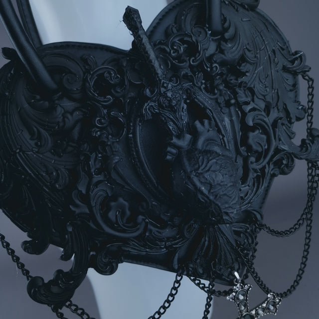 "Tullia" Black Filigree Heart Shaped Handbag