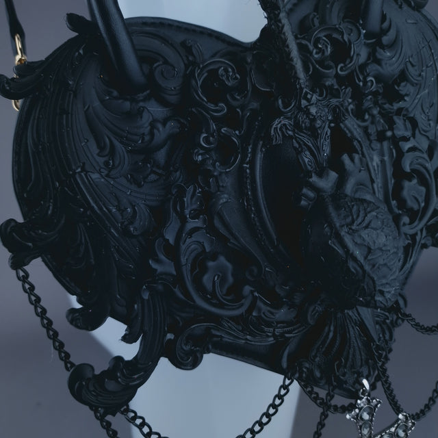 "Tullia" Black Filigree Heart Shaped Handbag