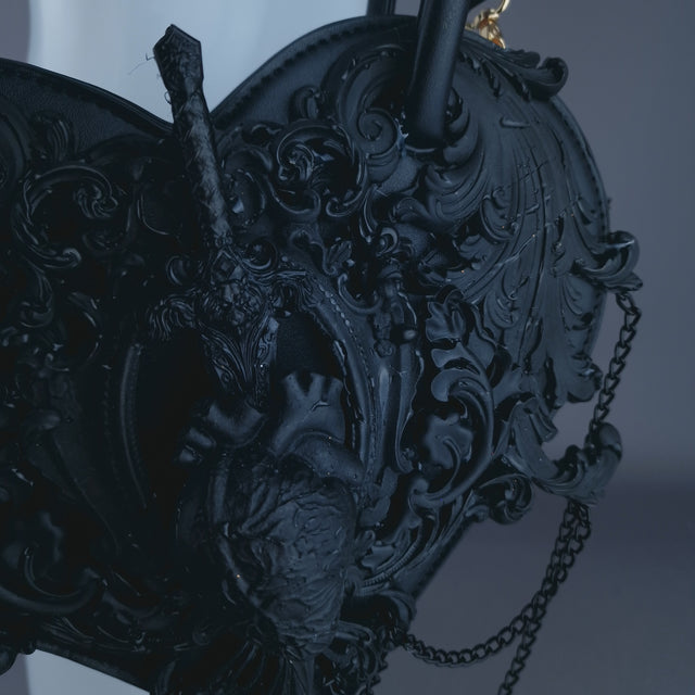 "Tullia" Black Filigree Heart Shaped Handbag