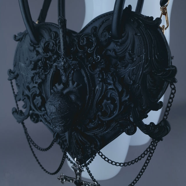 "Tullia" Black Filigree Heart Shaped Handbag