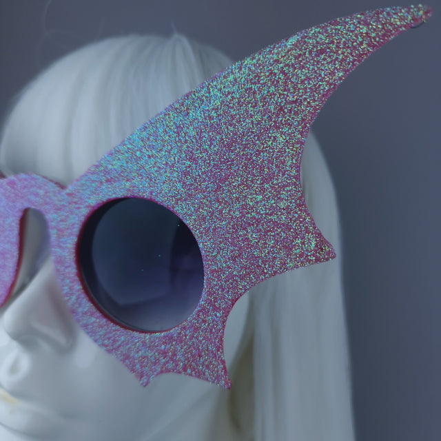 "The Night Flier" Iridescent Glitter Bat Wing Sunglasses