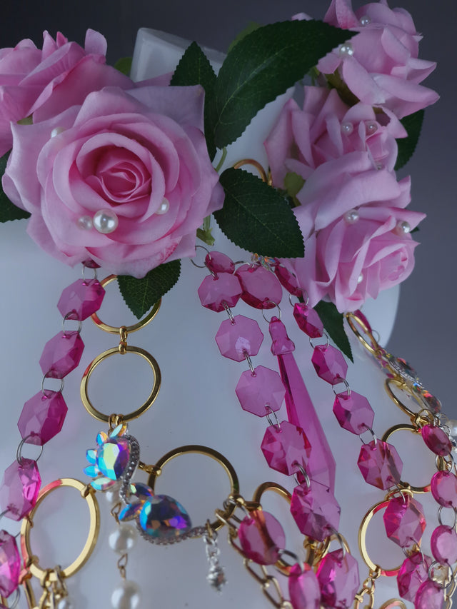 "Chastity" Pink Rose, Jewel & Chain Harness
