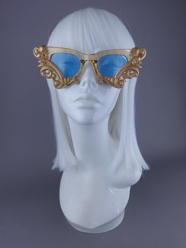 SAMPLE! Gold & Blue Cateye Sunglasses