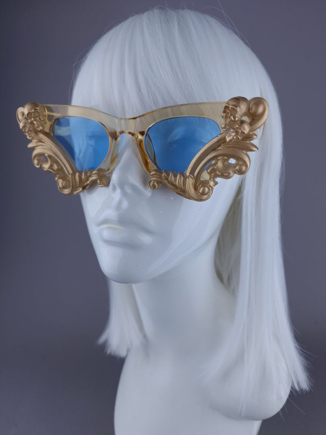 SAMPLE! Gold & Blue Cateye Sunglasses