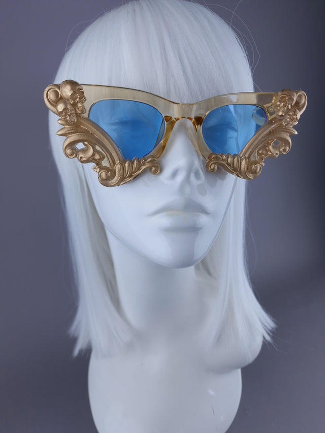 SAMPLE! Gold & Blue Cateye Sunglasses
