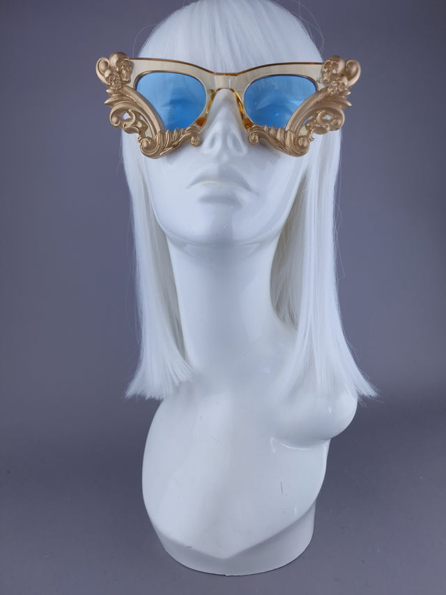 SAMPLE! Gold & Blue Cateye Sunglasses