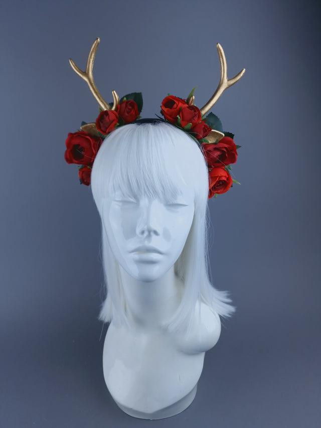 Deer Antler & Roses Xmas Headdress