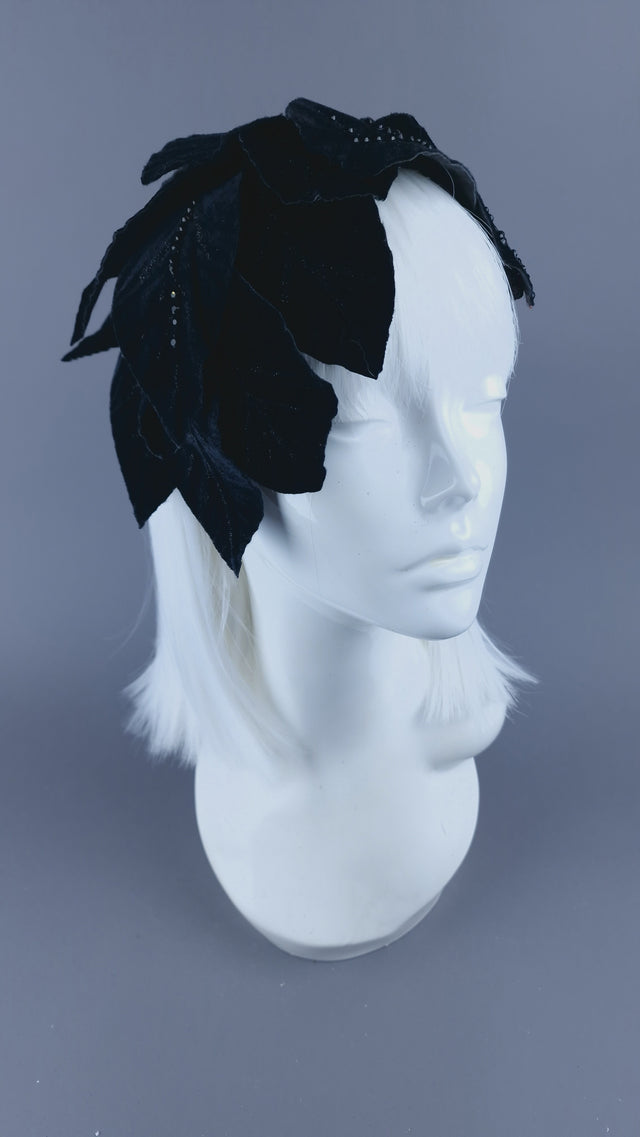 "Baxter" Black Vintage Inspired Velvet Leaf Headdress