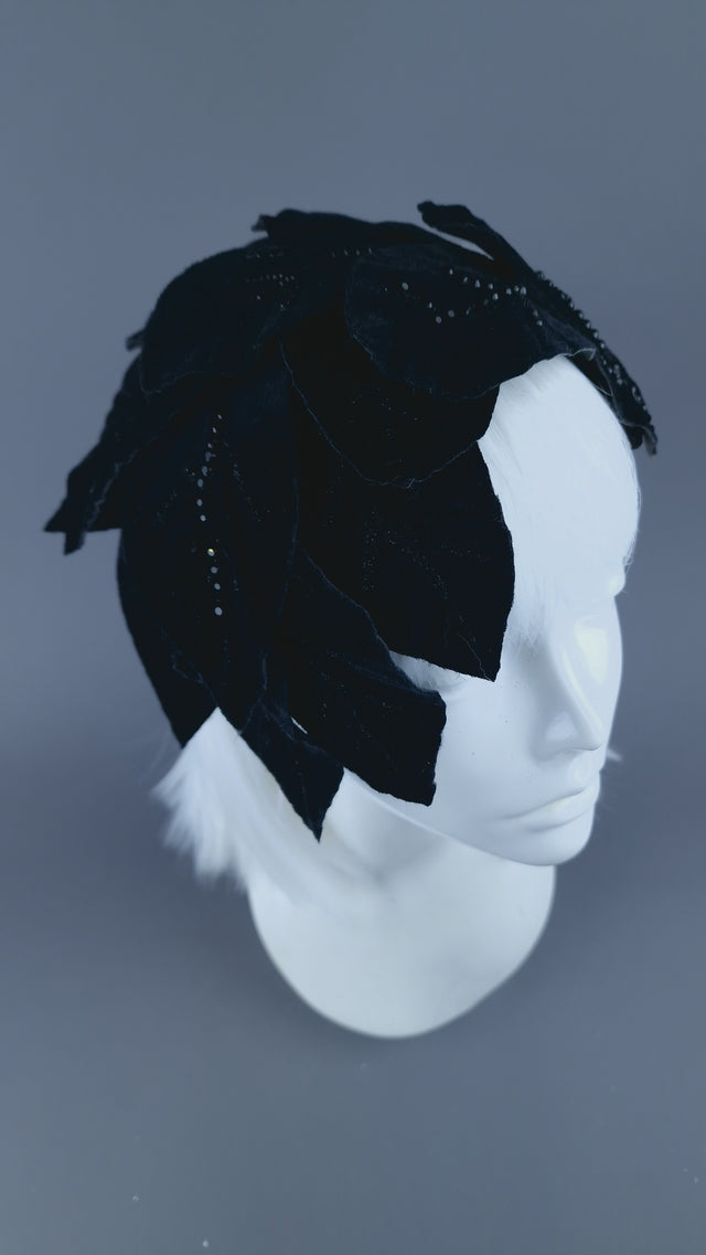 "Baxter" Black Vintage Inspired Velvet Leaf Headdress