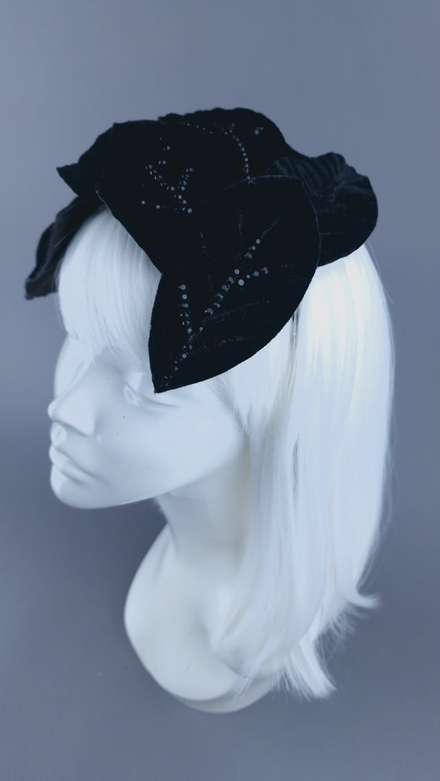 "Baxter" Black Vintage Inspired Velvet Leaf Headdress