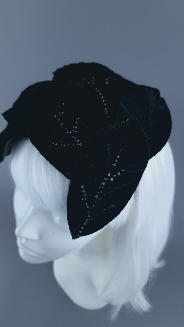 "Baxter" Black Vintage Inspired Velvet Leaf Headdress