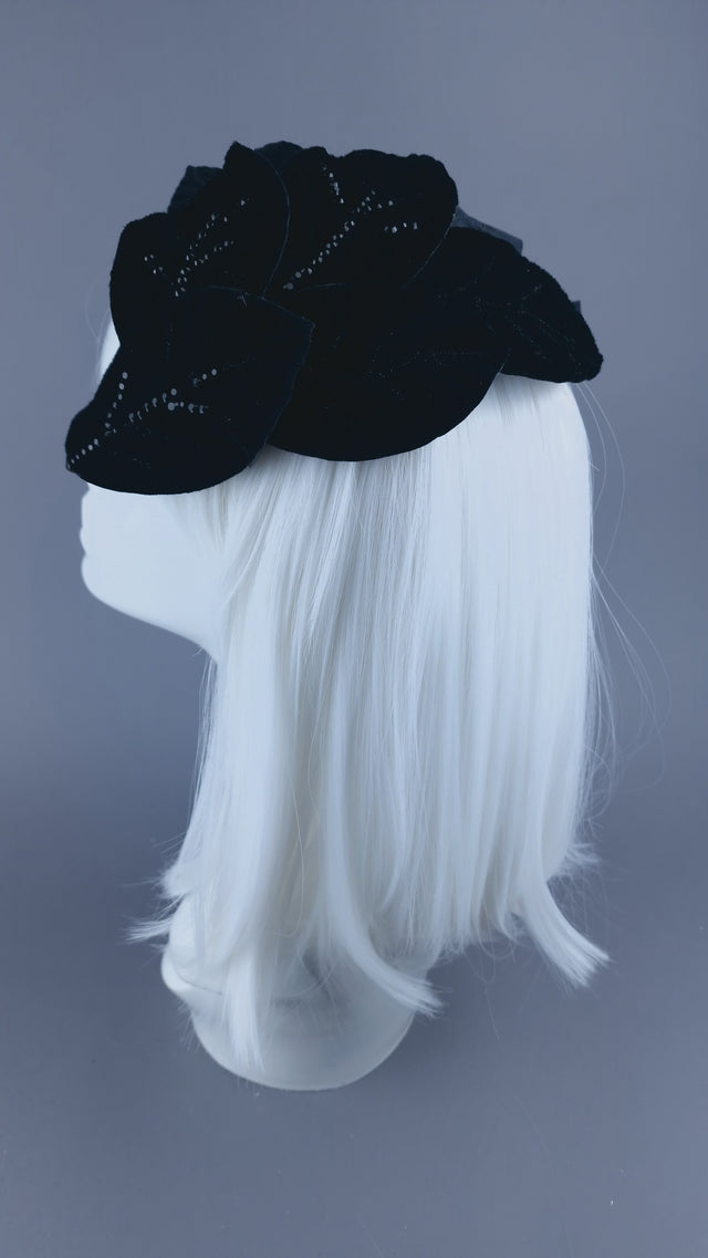 "Baxter" Black Vintage Inspired Velvet Leaf Headdress