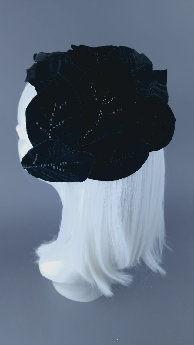 "Baxter" Black Vintage Inspired Velvet Leaf Headdress