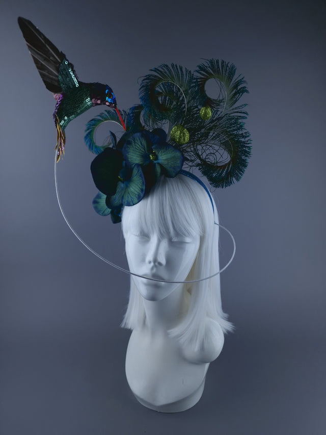 "Whir" Hummingbird & Blue Orchid Headdress