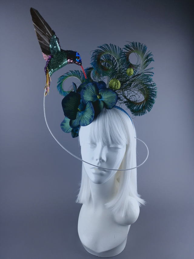 "Whir" Hummingbird & Blue Orchid Headdress