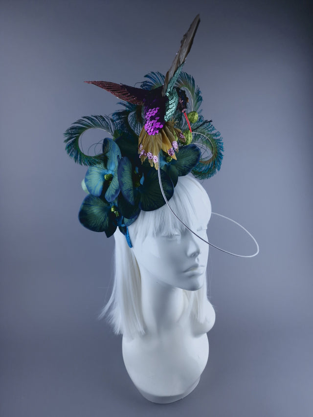 "Whir" Hummingbird & Blue Orchid Headdress