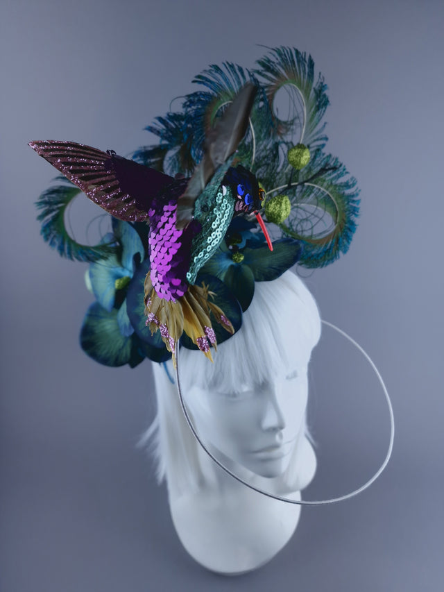 "Whir" Hummingbird & Blue Orchid Headdress