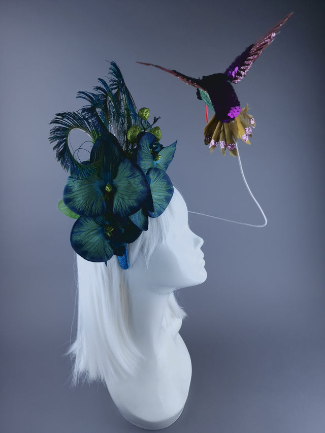 "Whir" Hummingbird & Blue Orchid Headdress