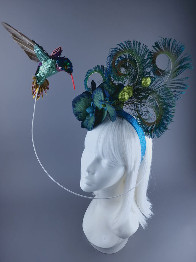 "Whir" Hummingbird & Blue Orchid Headdress