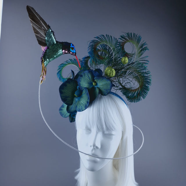 "Whir" Hummingbird & Blue Orchid Headdress