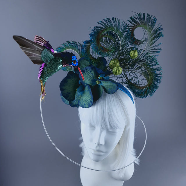 "Whir" Hummingbird & Blue Orchid Headdress