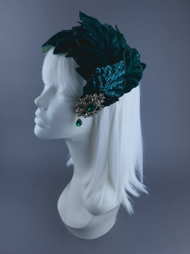 "Baxter" Green Vintage Inspired Velvet Leaf Headdress