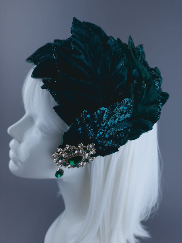 "Baxter" Green Vintage Inspired Velvet Leaf Headdress