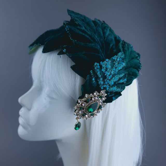 "Baxter" Green Vintage Inspired Velvet Leaf Headdress