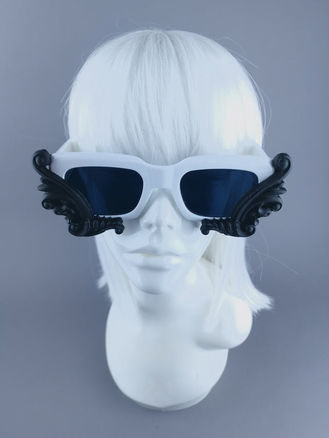 "Nandor" Black & White Filigree Unisex Sunglasses