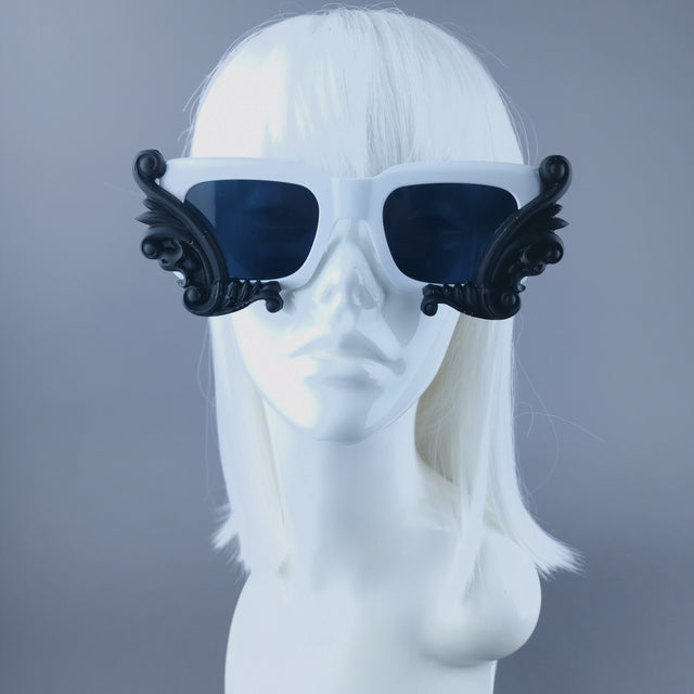 "Nandor" Black & White Filigree Unisex Sunglasses
