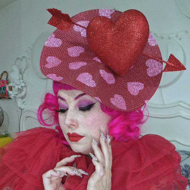 Pearls & Swine: Hat Red & Pink Glitter Heart