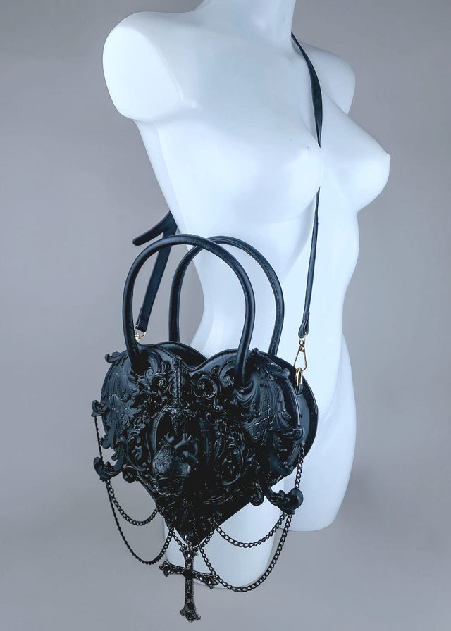 "Tullia" Black Filigree Heart Shaped Handbag