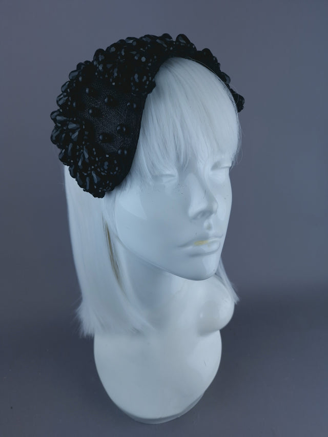 Pearls & Swine: Black Bead Vintage Style Fascinator Hat "Tempt"