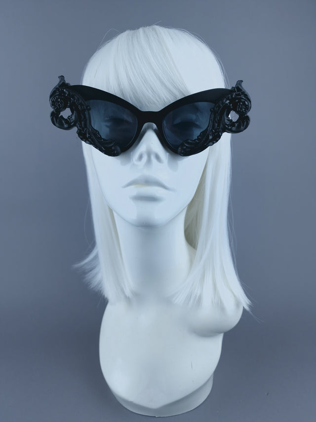 Pearls & Swine: Black Cat Eye Sunglasses with Filigree "Saisha"