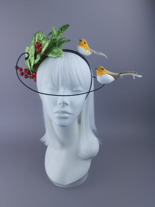 Pearls & Swine: Christmas Headdress with Glittered Leaves, Berries & Robins