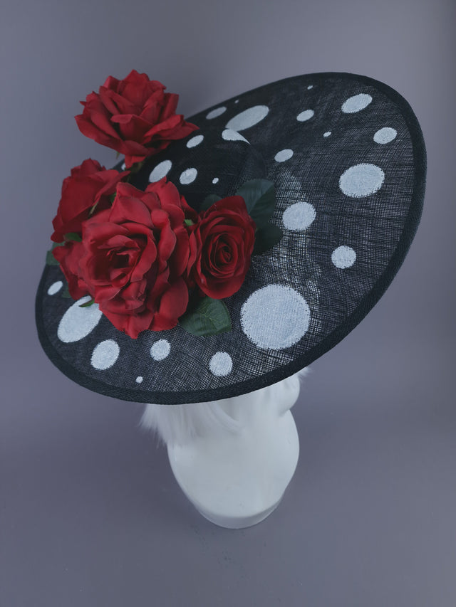 Pearls & Swine: Polka Dot Statement Hat with Red Roses