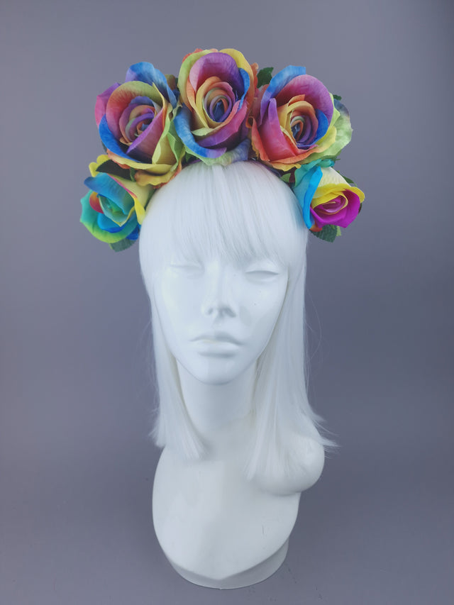 Pearls & Swine: Pride Rainbow Rose Flower Headdress & Neckpiece